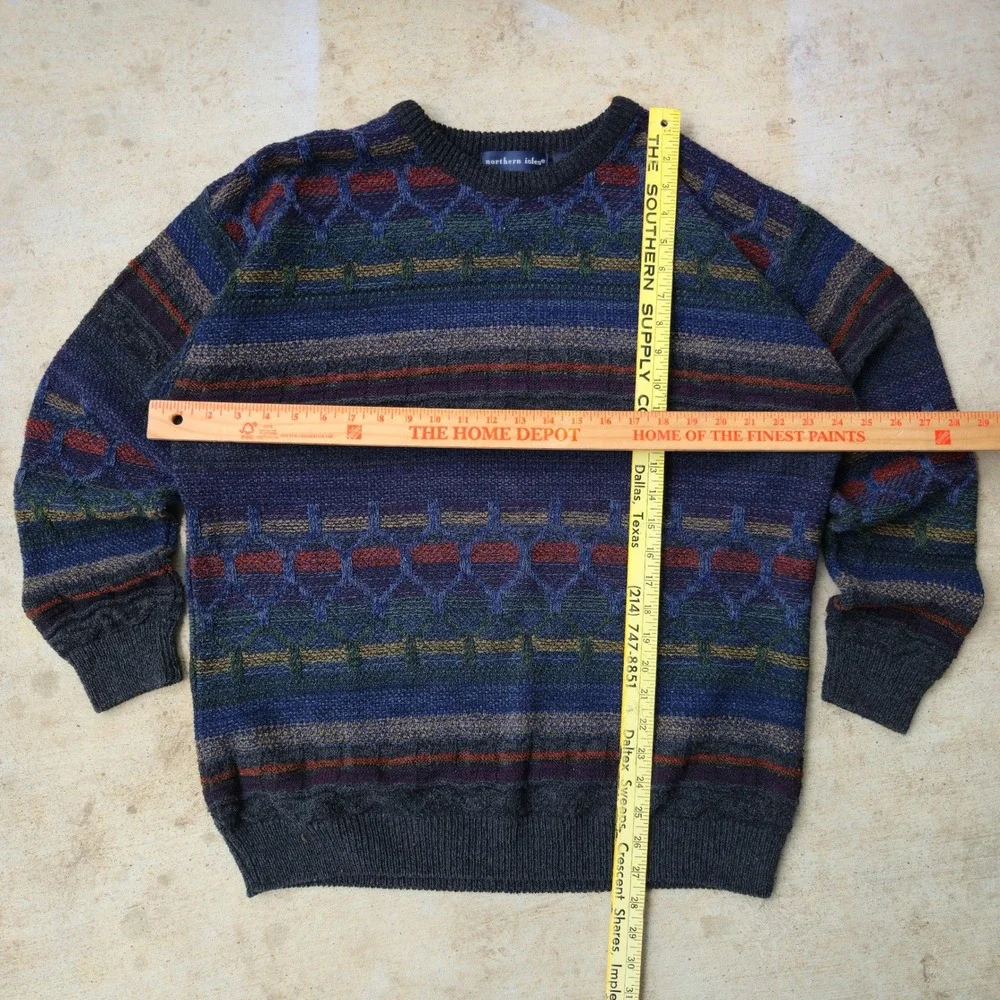 VTG Northern Isles Sweater Multi Color Men Large Geometric Knit Crewneck USA EUC